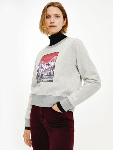 Női Tommy Hilfiger Icon Organic Pamut Mountain Logo Pulóverek Szürke | HU 391SGL